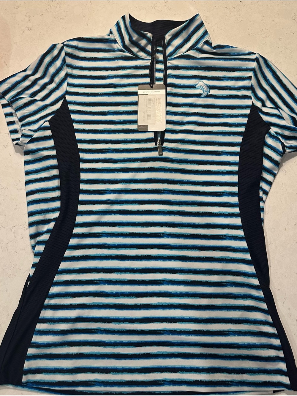 TAIL Activewear Striped Short-Sleeve Women's Golf Polo - Blue White Size Small